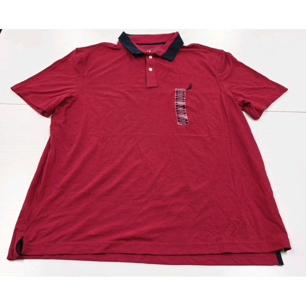 Nautica Navtech Polo Shirt Size XL Red Navy Cotton Blend Short Sleeve